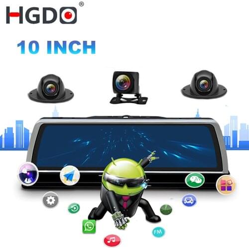 HGDO Android Dash Cam ADAS 4 Channel Dashboard Car DVR Camera Video Recorder Mirror 4G 10" Media Rearview Mirror 4 Core HD 1080P