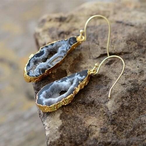 Natural Druzy Dangle Earrings Freeform Agates Drusy Femme Jewelry Hook Earrings Onyx Agates Crystals Women Earrings Dropshipping