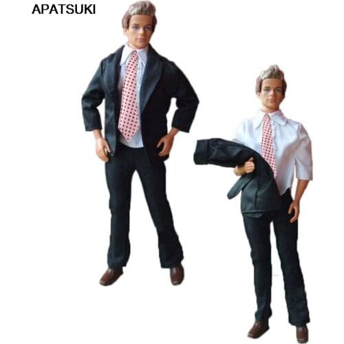 1Set High Quality Formal Business Suit For Ken Boy Doll Outfits White Tops + Long Pant Coats Clothes for Barbies Boyfriend Ken