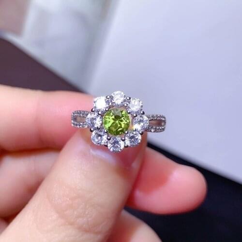 Jewelry 925 Silver Peridot Ring for Engagement 5mm VVS Grade Natural Peridot Silver Ring Fashion Silver Gemstone Ring
