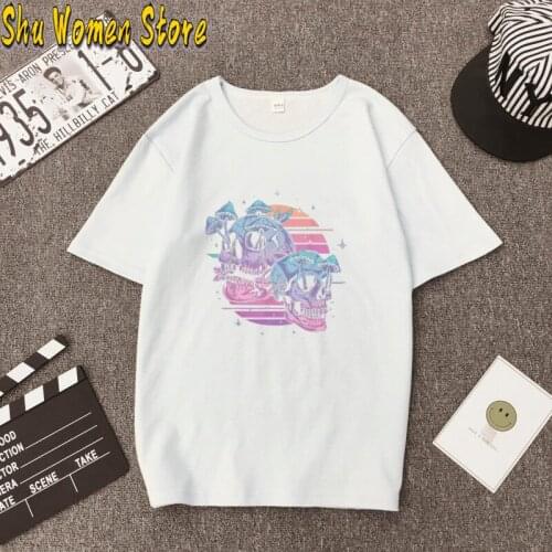 Women Vouge Oversized T-shirt Skull Print O-Neck Short Sleeve Femme T Shirt Summer Simple Top Casual Hipster Tee Plus Size