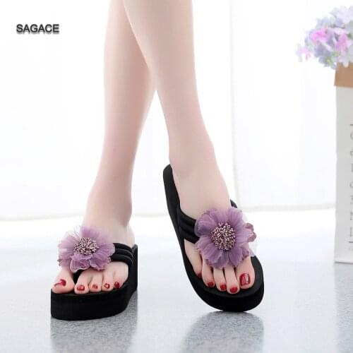 SAGACE Womens Ladies Summer Flower Home Wedges Beach Shoes Sandals Flip Flops Slippers Sandals Summer Shoes 2020 Beach Vintage
