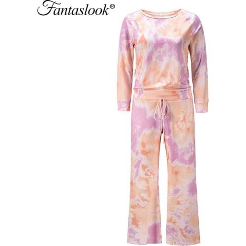 Women Outfits Two Piece Set Autumn Winter Tie Dye Tracksuit Set Casual Long Sleeved Sweatshirt Suit Loose Lace Up Long Pant Suit