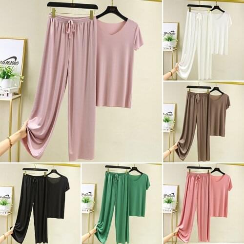 Summer Fashion Temperament Ice silk Knitted Two piece Casual set Women Long Pullovers Tops and wide-leg pants Suits High Quality