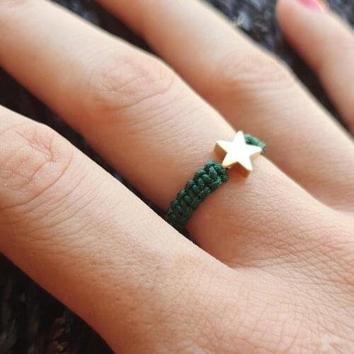 Makrome İp Şans Yüzüğü Yıldız Kadın Sarı Yeşil Pembe Kırmızı Mavi Takı Aksesuar Kalp Aşk Yüzüğü Ayarlanabilir El Yapımı 50 Adet