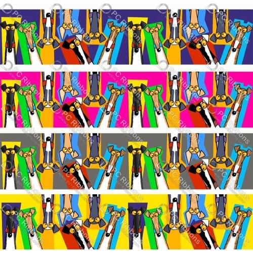 1-1/2" Cute Greyhound Printed Custom Dog Design Cartoon for DIY Crafts Hair Bow Collar Lanyard/Satin /3" Grosgrain Ribbon CA314