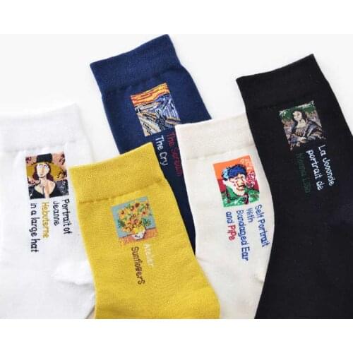 1Pair Van Gogh Painting Casual Women Cotton Socks Painting Vintage Abstract Art Patterned Socks