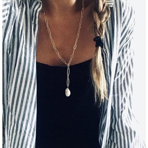 1 Pcs Bohemian Necklaces Gold Long Chain Shell Pendant Necklace Women Fashion Beach Party Jewelry Gift Accessories