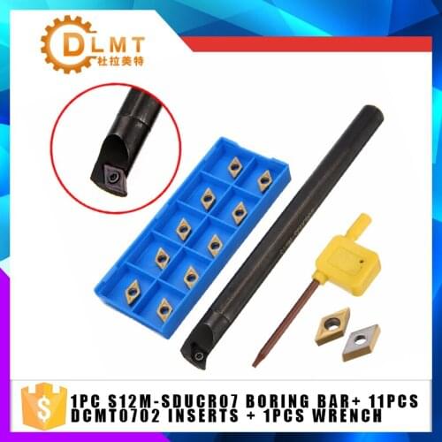 1pc S12M-SDUCR07 Lathe Inner Turning Tool 150mm Boring Bar+11pc DCMT0702 Carbide Inserts + 1pc Wrench