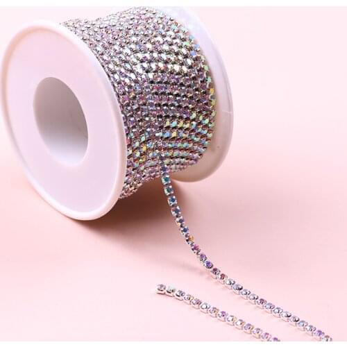 10 Yard/Sewing Crystal AB Rhinestone Cup Chain Silver Base Claw Gule On Rhinestone Trim Diy Beauty Accessories