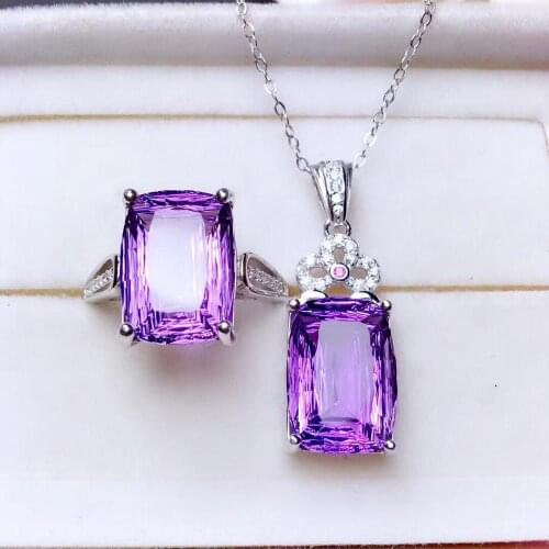 100% Natural and Real Amethyst jewelry set Natural Real Amethyst 925 sterling silver 1pc pendant,1pc ring