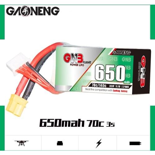 2PCS Gaoneng GNB 650mAh 3S 11.1V 70C/140C Lipo Battery With XT30 Plug for FPV Racing Drone 4 axis UAV RC Quadcopter RC Drone