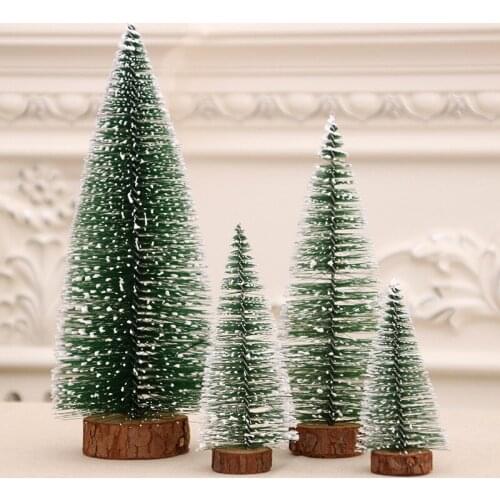 2Pcs/lot New Christmas Tree 2021 New Years Mini Pine Tree with Wood Base DIY Home Table Top Decor for Christmas New Year Gift