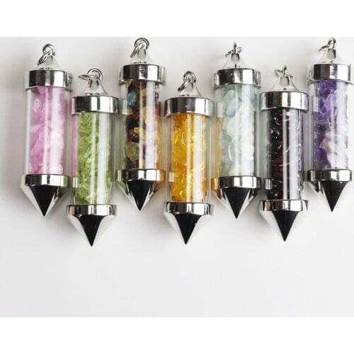 3PCS High Quality Gravel Pendant Natural Stone 7 Chakra Necklaces Pendants for Lover Reiki Healing Divination Jewelry Pendulum