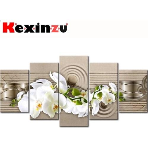 5pcs Full Square/Round Drill 5D DIY Diamond Painting Cross Stitch"White Flower" Multi-picture Combination Embroidery Decor Home