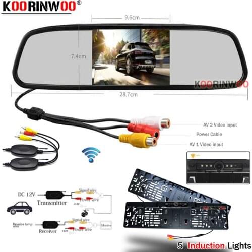 Koorinwoo EU License Plate 4.3" Auto Parking System HD Car Monitor Rearview Mirror for Car Reverse camera Night Vision Infrared