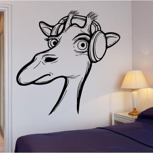 Free Shipping Wall Decal Headphones Giraffe Music Cool Decor Rock Pop Wall Sticker For Bedroom Art Vinyl Mural Decoration A-43