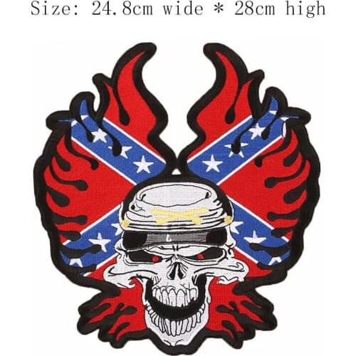 Free shipping American fire skull embroidery patch 28cm high iron on sew on emblemas for DIY Motorcycle clothing full back