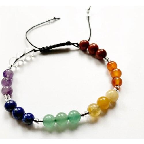 Bhuann 6mm Classic 7 Chakra Bracelet Natural Stone Crystal Beads Bracelet Jewelry Mix Mini Glass Beads adjustable Cord Bracelet