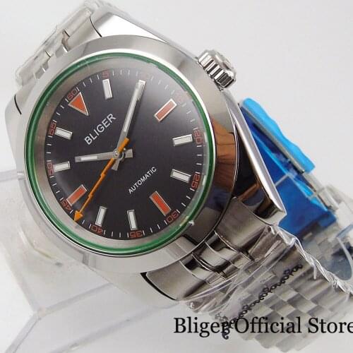 BLIGER Polished Self Winding Men Watch Steel Jubilee Bracelet Screw Crown Sapphire Crystal 21 Jewels 8215 Movement