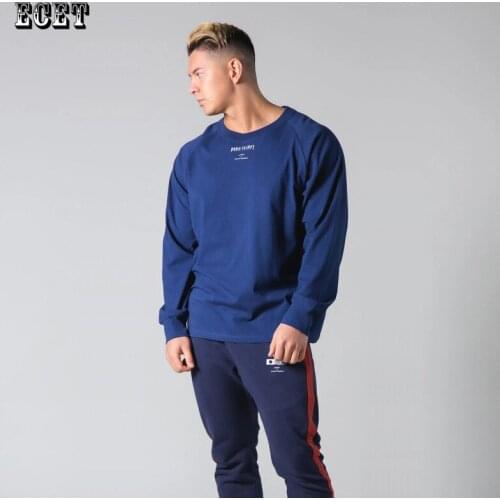 Mens clothing cotton streetwear casual mens long-sleeved T-shirt jogger gyms round neck fitness fashion sportswear