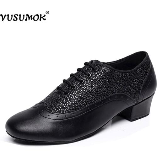 VUSUMOK Genuine Leather Men Dance Shoes Sneakers Teacher shoes Soft Men Modern Shoes Dance Shoes for Men Heel Plug Size 33-48