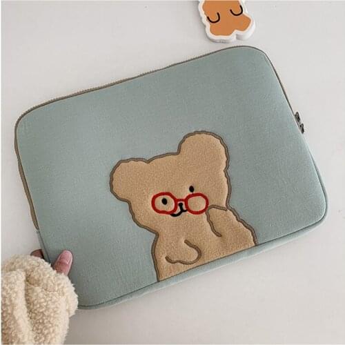 Cute Korean Laptop Case Bags Soft 15 13 11inch Apple Ipad Sleeve Case Kawaii Bear Travel Business Tablet Handbag Pouch WY186