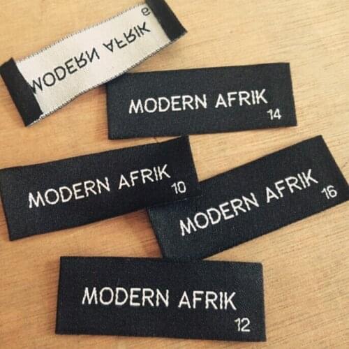 Custom Black damask cloth woven label dress/shirt/blazer End fold size writings tags 55 mm * 20 mm