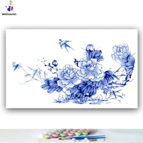 DIY colorings pictures by numbers with colors Chinese style hibiscus picture drawing painting by numbers framed Home