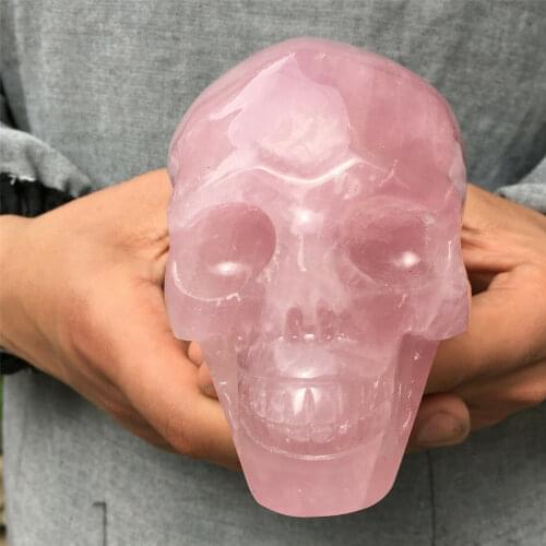 Natural pink rose Quartz Crystal Skull Hand Carved Reiki Healing