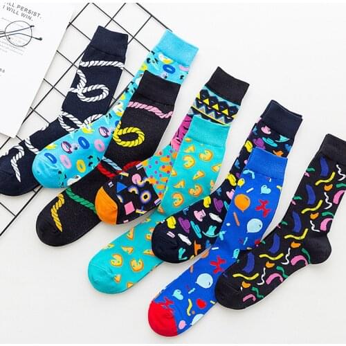 Peonfly New Fashion 2020 Spring Summer Socks Men Funny Cartoon Pizza Hat Rope Pattern Cotton Sokken Casual Calcetines Hombre