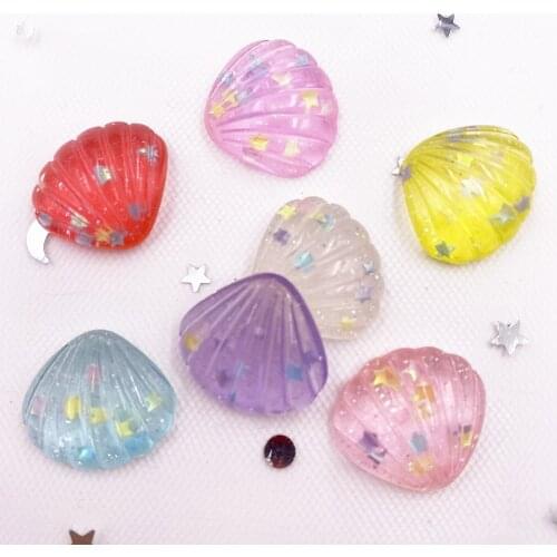 New 20Pcs Shiny Resin Glitter Star Shell Crystal Gems Flatback Rhinestone Figurines Home Craft DIY Scrapbook OG68