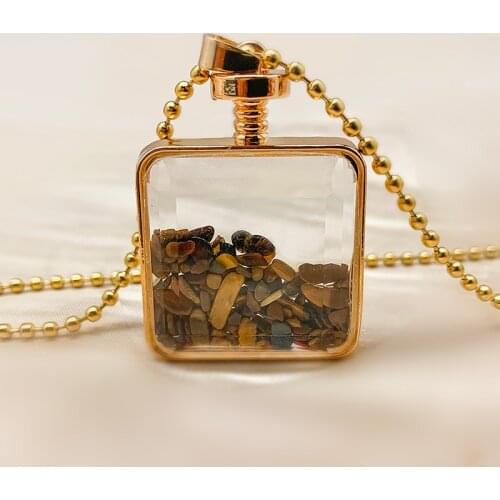 New Necklace Square Pendant for Women Colored Mixed Stone Garnet Tiger Eye Lapis Lazuli Natural Stone Pendants for Girls