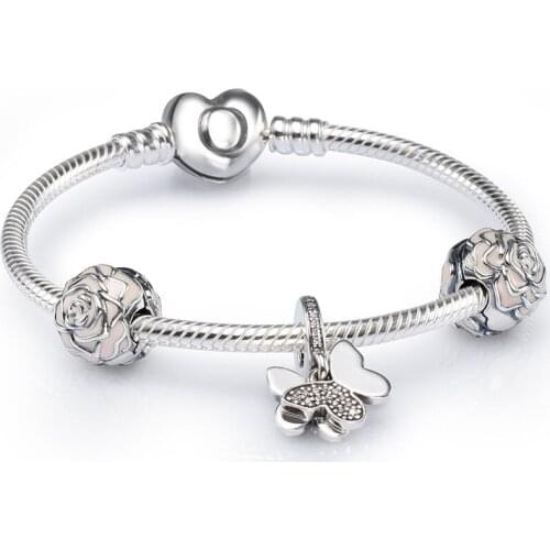 NEW 925 Sterling Silver FLUTTERING BUTTERFLY CHARM BRACELET SET fit DIY Original charm Bracelets jewelry A set of prices