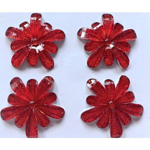New fashion style red rhinestones flower shape crystalno hole gem stones 40*40mm 10pcs/bag