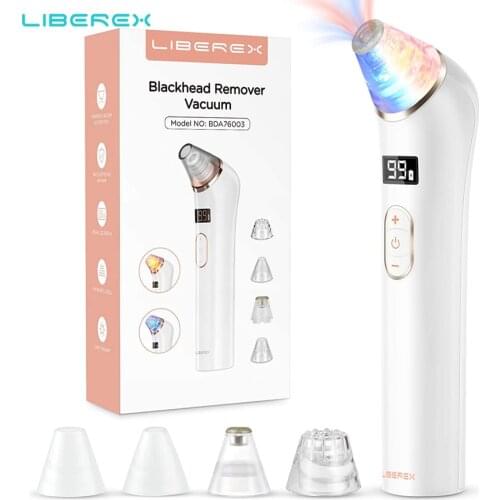 Liberex Blackhead Remover Pore Vacuum Blue & Red Light Therapy Pore Cleanser Diamond Microcrystalline Electric Acne Extractor