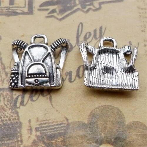 BULK 30 Zinc Alloy School Theme Student Bag Travel Backpack Antique Silver Plated Fashion Jewelry Making Charms 16*16mm 1.4g