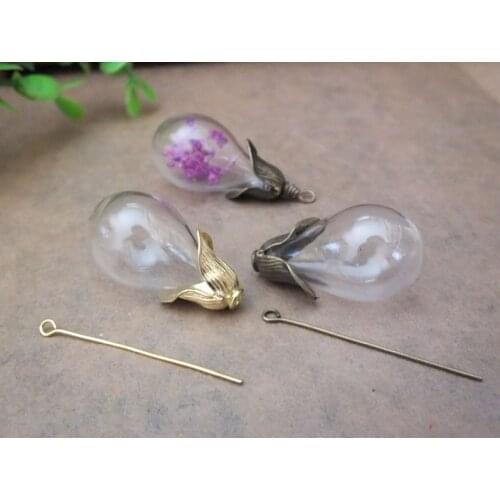 30x18mm Handmade bulb shape glass globe mini glass globe vial pendant/flower shape cap glass bottle necklace
