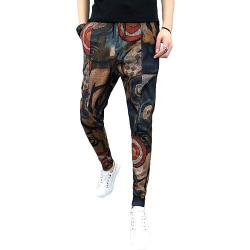 Luxury Men Cartoon Printed Pants Atumn Winter Men Harem Pant 4 Color Options Plus Size 28-38 Male Mid Waist Trousers