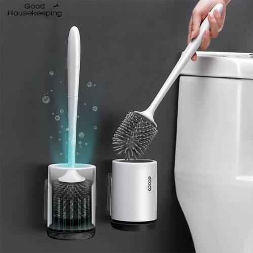 Silicone Toilet Brush Soft Bristle Wall-mounted Bathroom Toilet Brush Holder Set Clean Tool Durable ThermoPlastic Rubber