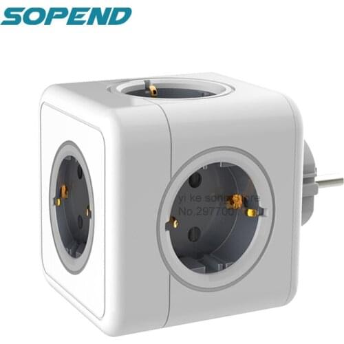 Sopend 5 In 1 Multiple European Plug Power Strip Enchufe with 250V 16A 3680W 5 Socket Extension Outlets Tee Powercube Gray Red