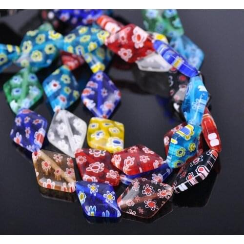 Rhombus Shape 14x10mm 18x13mm Mixed Flower Patterns Millefiori Glass Loose Crafts Beads lot for DIY Jewelry Making Findings