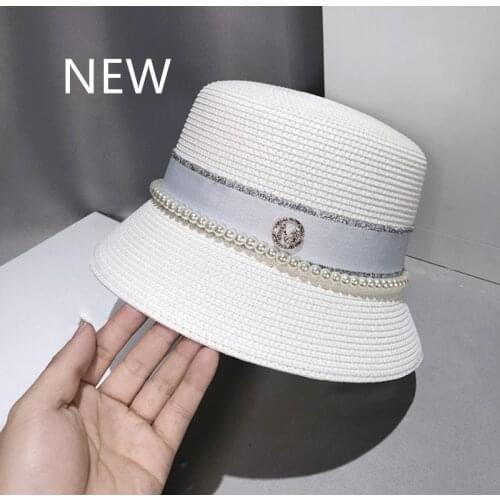 Japanese temperament hat sun-shading sunscreen fisherman hat small fragrant wind pearl rhinestone top hat fedora hat sun hat