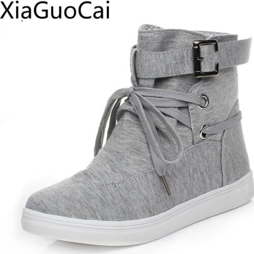 Suede Canvas Women Canvas Shoes Lace-up High Top Spring Casual Shoes for Gril Cotton Fabric Cotton Female Shoes Lu8 35