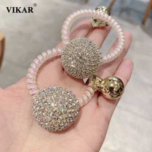 Women Shiny Rhinestone Ball Elastic Hair Bands Girls Fashion Hair Accessories Crystal Hair Tie Rubber Band For Hair Scrunchies