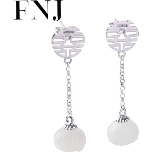 FNJ Hetian Jade Earrings 925 Silver Original Pure S925 Sterling Silver Stud Earring Women Jewelry