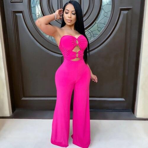 Sexy Off Shoulder Wide Leg Jumpsuit Women Summer 2020 Elegant Party Club Rompers Womens Jumpsuit Strapless Hollow Out Overalls