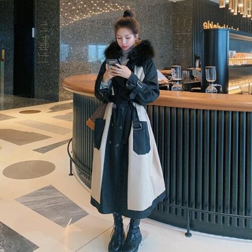 Womens Cotton-padded Long Winter Plus Velvet Thick Hooded Windproof Coat Windbreaker-style Jacket Loose Stitching Ladies Cloak