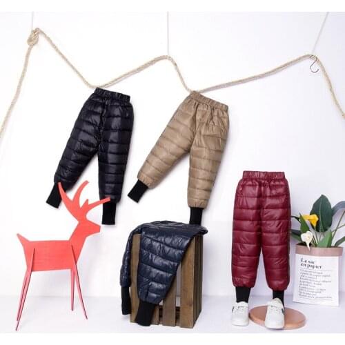 2020 Winter New Baby Boys Warm Pants Childrens Casual Thicken Down Cotton Pants Elastic Waist Striped Warm Trousers for Boy