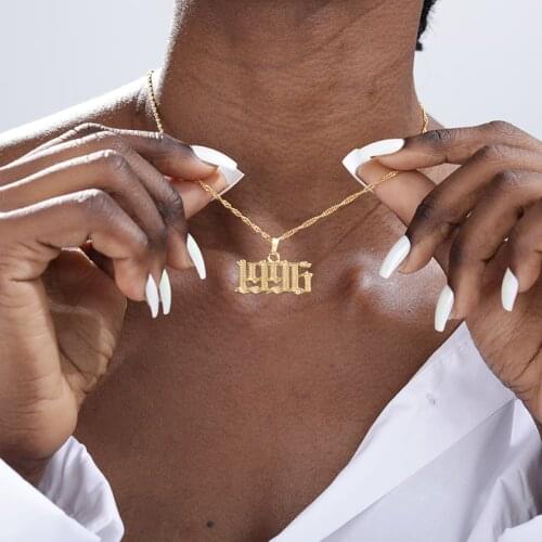 Gold Year Birth Number Choker Necklaces For Women Stainless Steel Gold Pendant Necklace Collares Chain Gothic Jewelry Gifts